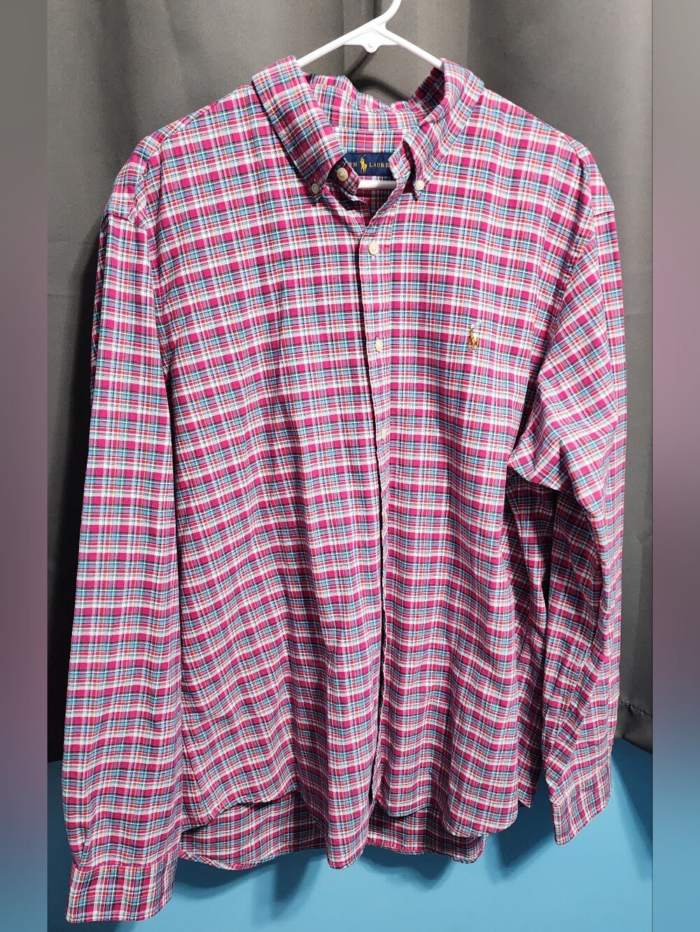 Ralph Lauren Men Button Front Shirt XL Plaid Long Sleeve Multicolor Pony Logo